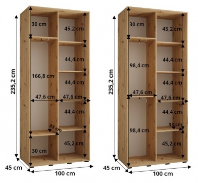 Šatní skříň Drahuška 7 100  (hloubka 45 cm) - Kašmír + zlatá