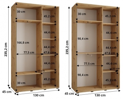 Šatní skříň Drahuška 8 130  (hloubka 45 cm) - Kašmír + zlatá