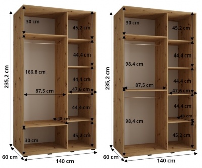 Šatní skříň Drahuška 6 140  (hloubka 60 cm) - Kašmír + zlatá