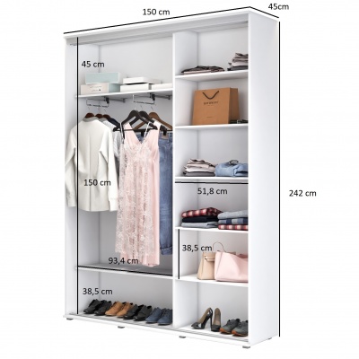 Šatní skříň Zuza 1- šířka 150 cm, výška 242 cm, hloubka 45 cm